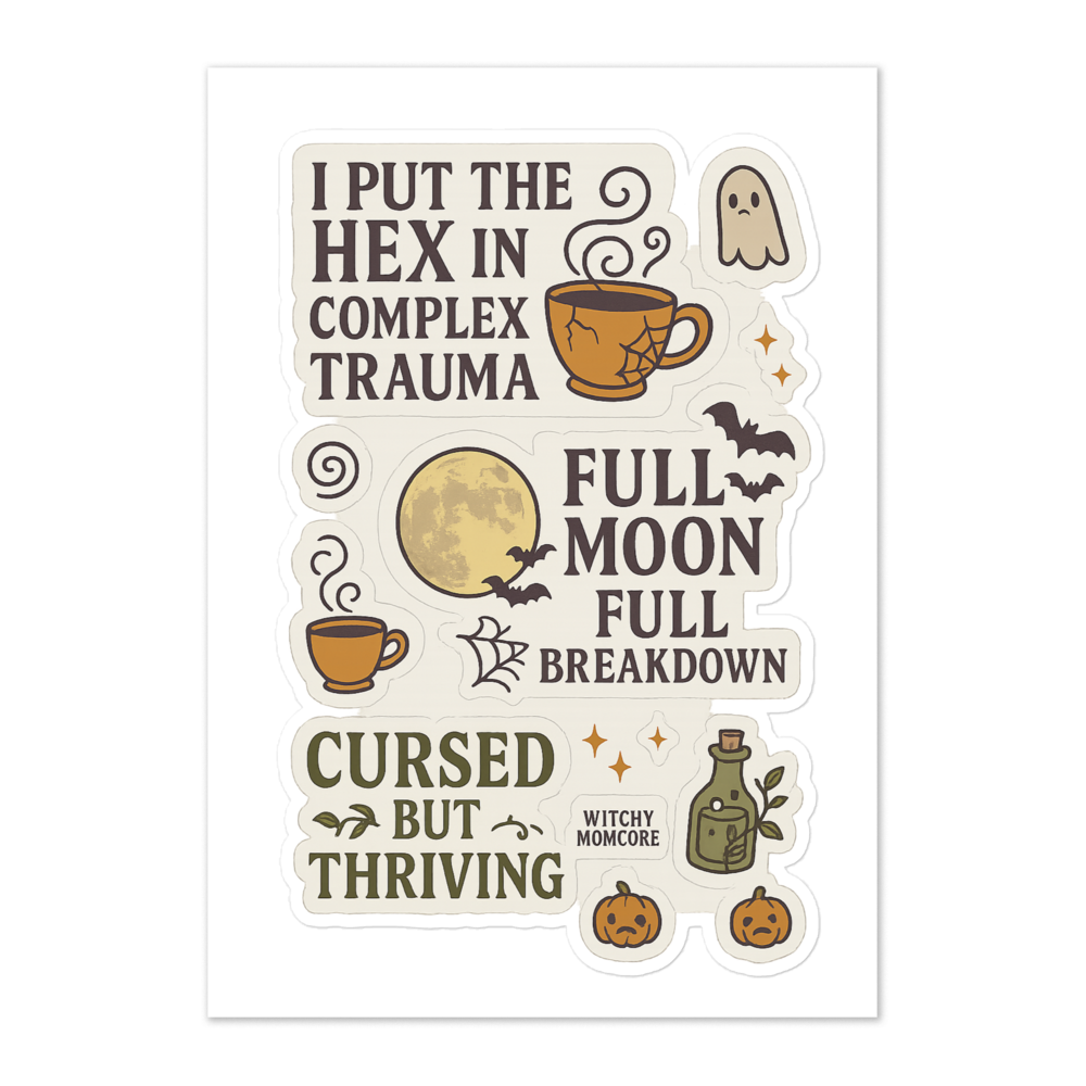 Halloween Witchy Momcore Sticker Sheet – Hexes, Breakdowns & Thriving