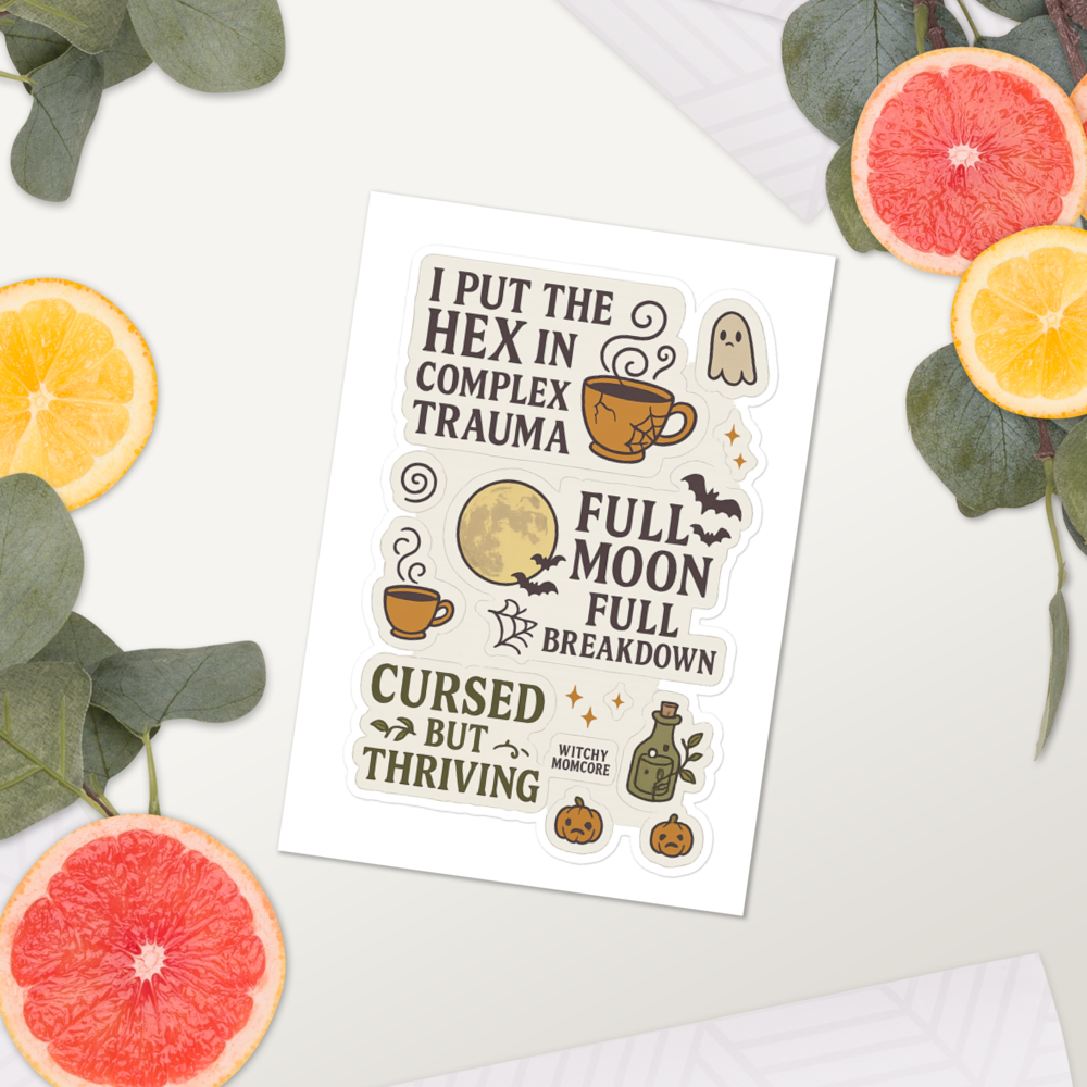 Halloween Witchy Momcore Sticker Sheet – Hexes, Breakdowns & Thriving